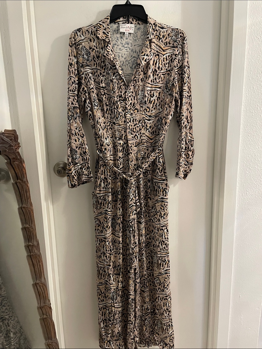 HVN size 4 Multicolor Animal Tiger Print 100% rayon Jumpsuit with belt